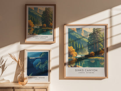 Sinks Canyon Matte Border Poster | Lander, Wyoming Travel Wall Art — styled in a modern interior