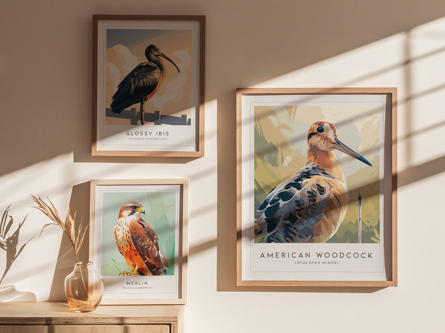 American Woodcock Poster | Woodland Shorebird Nature Illustration Wall Art — styled in a modern interior