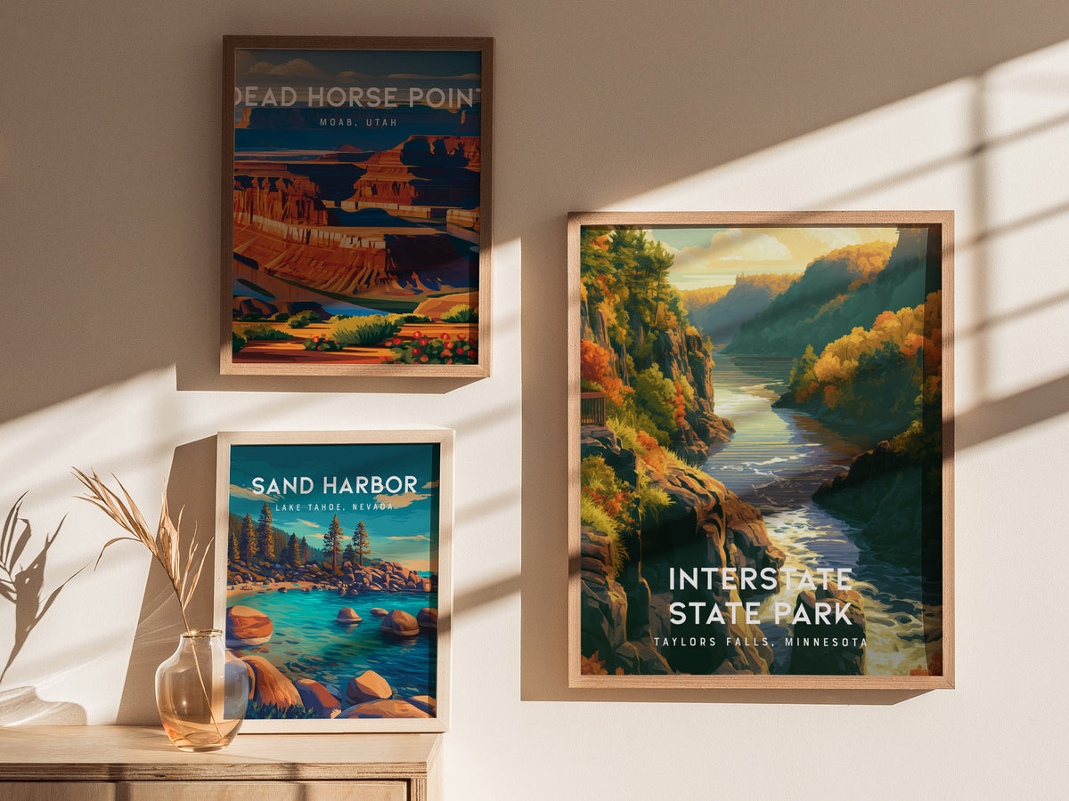 Interstate State Park, Taylors Falls, Minnesota Poster | Rugged River Bluffs Framed or Unframed Wall Art — styled in a modern