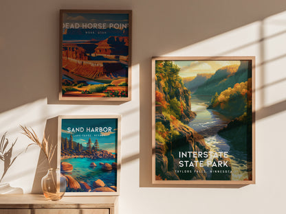 Interstate State Park, Taylors Falls, Minnesota Poster | Rugged River Bluffs Framed or Unframed Wall Art — styled in a modern