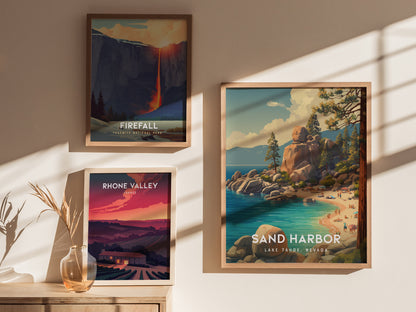 Sand Harbor, Lake Tahoe, Nevada Poster | Turquoise Waters & Granite Shores Wall Art — styled in a modern interior