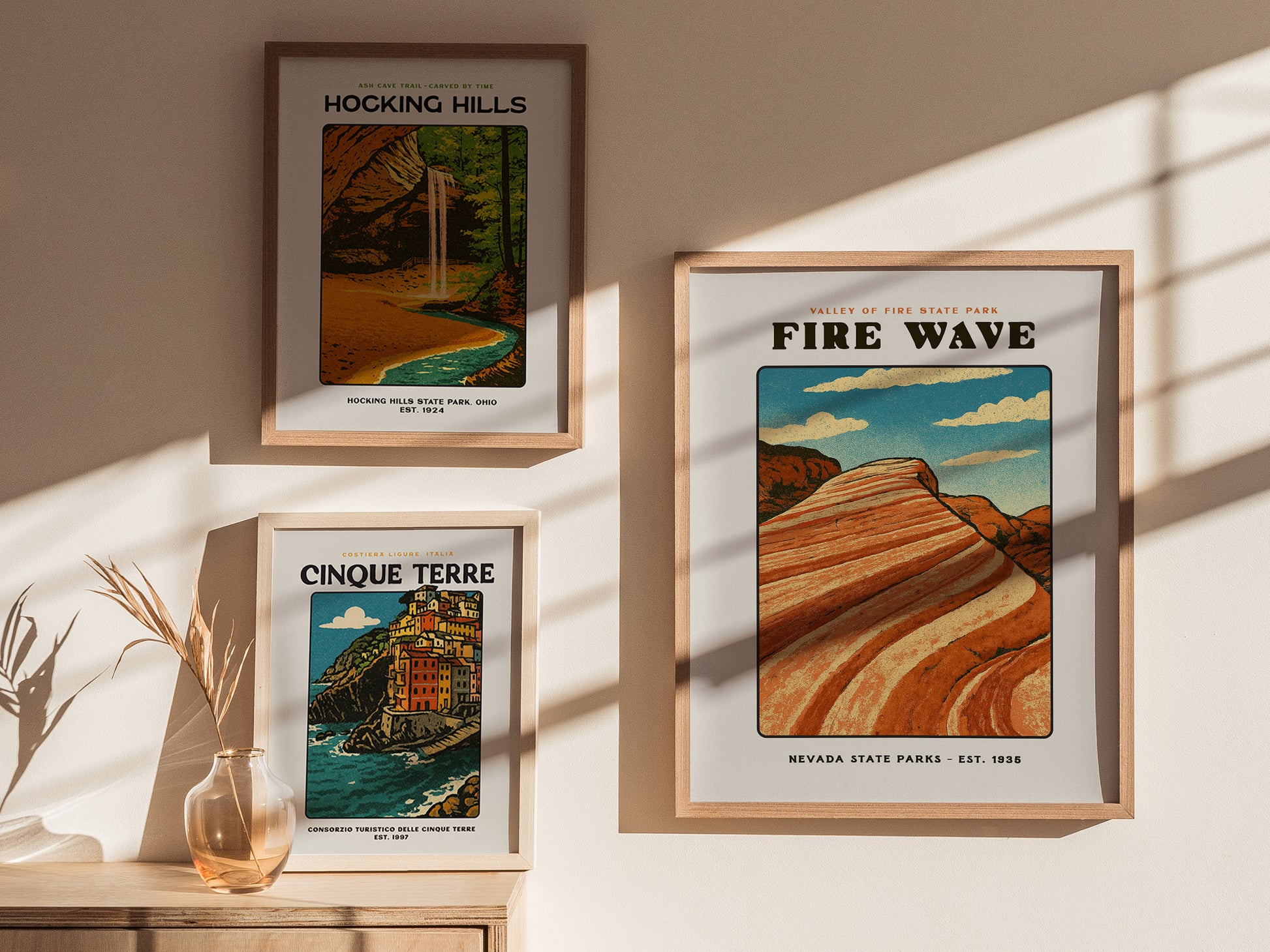 Fire Wave Valley of Fire Block Print | Vintage Nevada State Park Desert Wall Art | Framed or Unframed