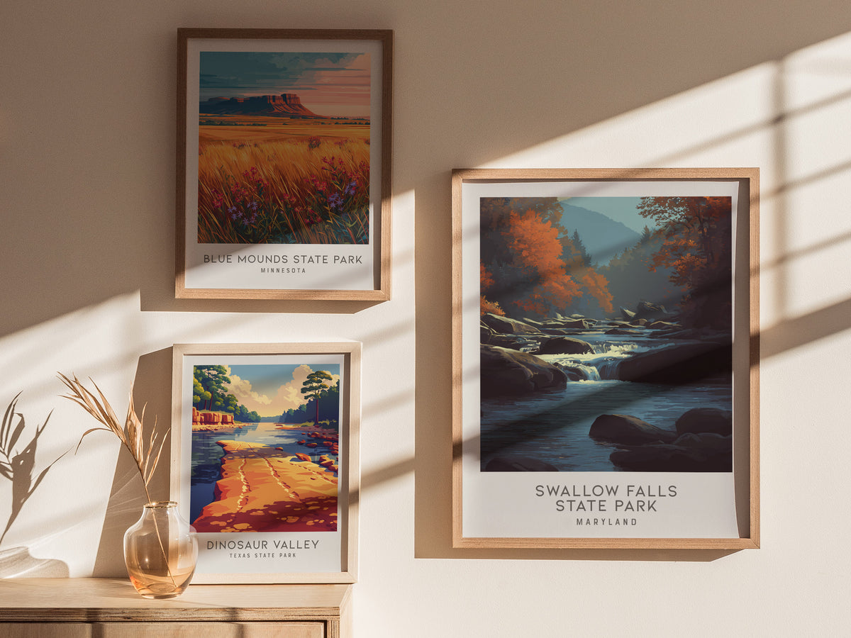 Swallow Falls State Park Matte Border Poster | Maryland Travel Wall Art — styled in a modern interior