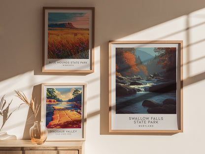 Swallow Falls State Park Matte Border Poster | Maryland Travel Wall Art — styled in a modern interior