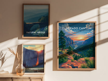 Eldorado Canyon, Eldorado Springs, Colorado Poster | Rocky Mountain Adventure Framed or Unframed Wall Art — styled in a moder
