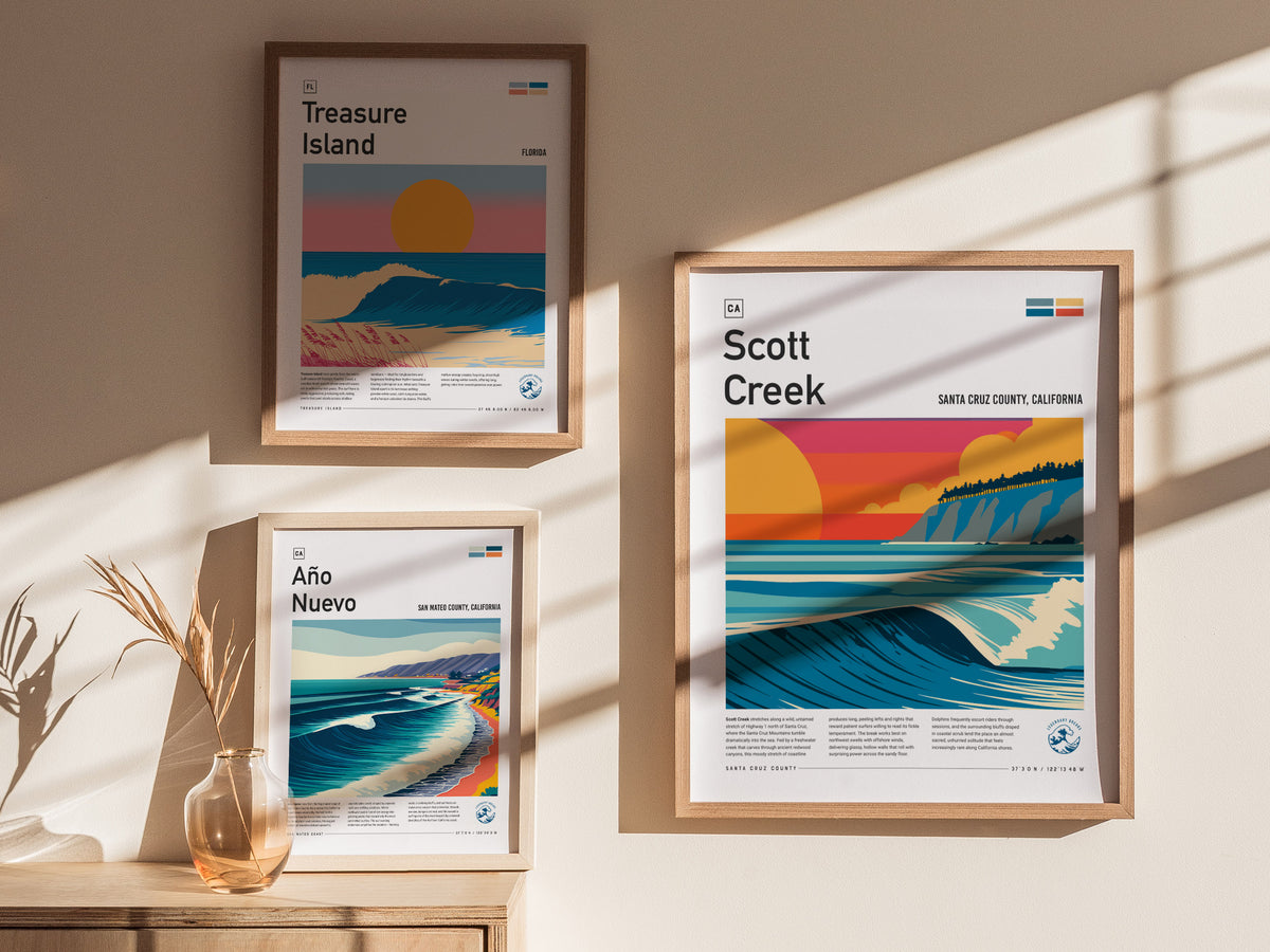 Scott Creek, Santa Cruz County, California Poster | Surf Wall Art & Wave Print Wall Art — styled in a modern interior