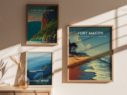 Fort Macon, Atlantic Beach, North Carolina Poster | Beach House Decor Wall Art — styled in a modern interior