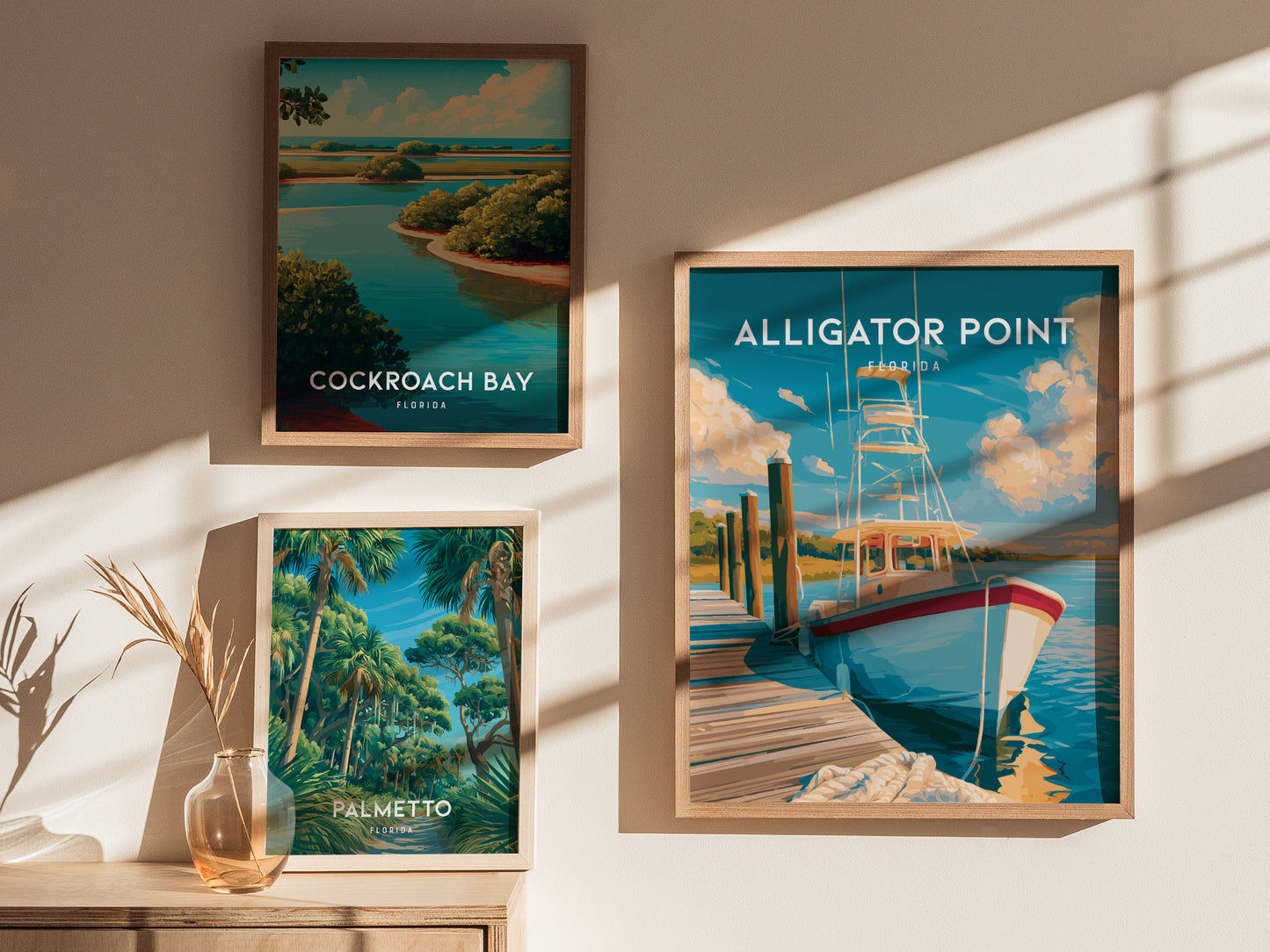 Alligator Point, Florida Poster | Wild Gulf Shore Serenity Wall Art — styled in a modern interior