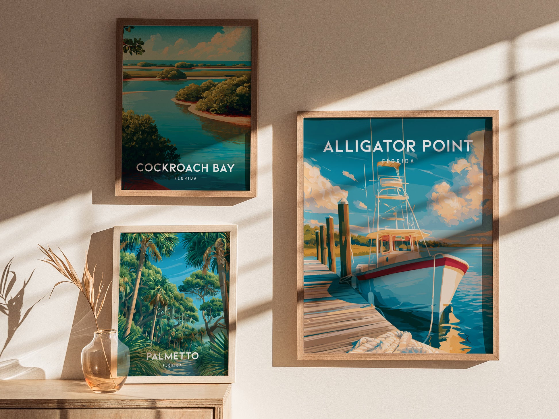 Alligator Point, Florida Poster | Wild Gulf Shore Serenity Wall Art — styled in a modern interior