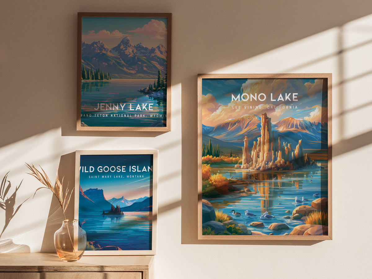Mono Lake, Lee Vining, California Poster | Tufa Towers & Desert Lake Destination Print — styled in a modern interior