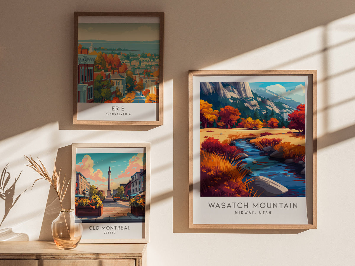 Wasatch Mountain Matte Border Poster | Midway, Utah Travel Wall Art — styled in a modern interior