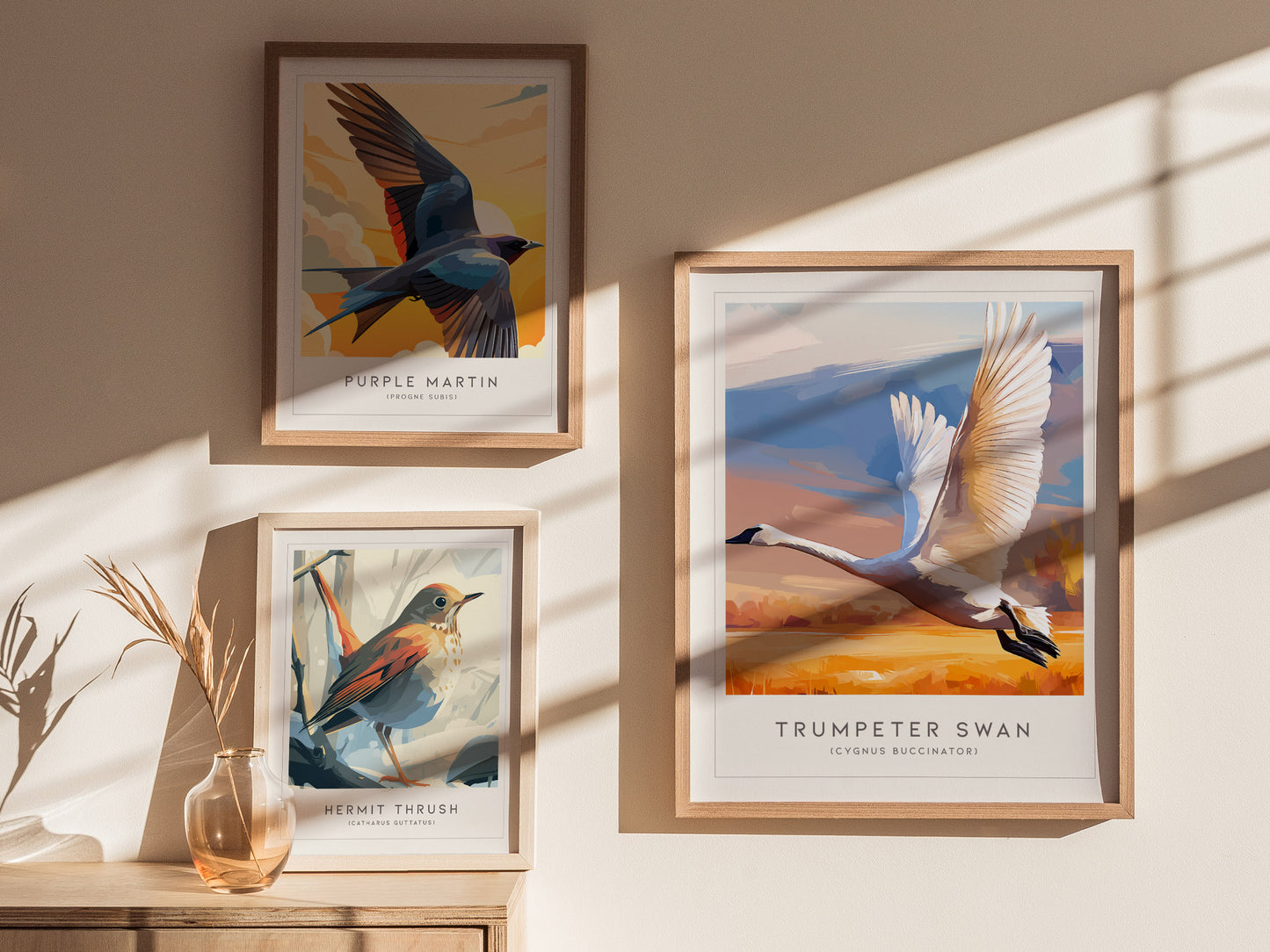 Trumpeter Swan Poster | Elegant Waterbird in Winter Calm Wall Art — styled in a modern interior