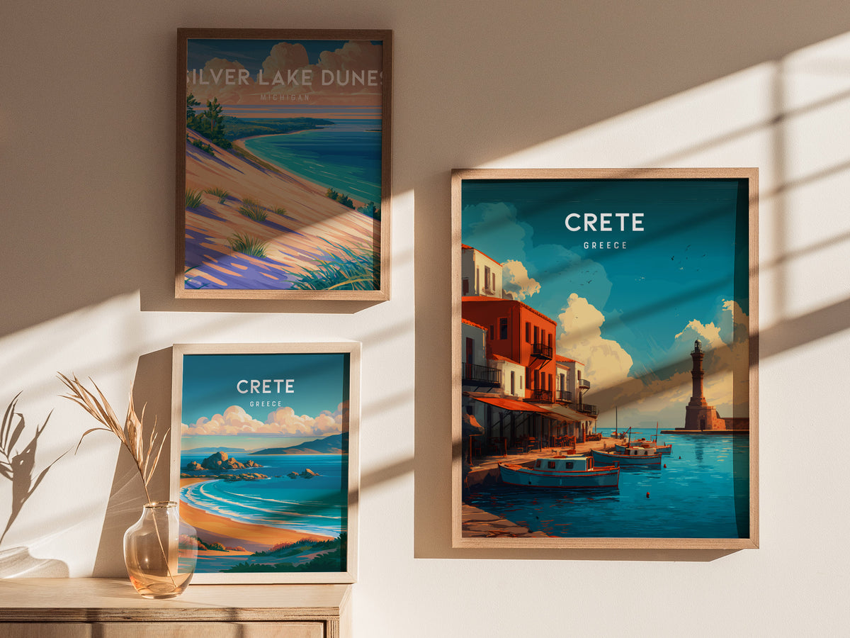Crete, Greece Poster | Mediterranean Island Destination Print Wall Art — styled in a modern interior