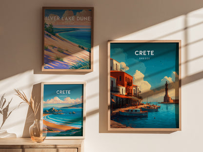 Crete, Greece Poster | Mediterranean Island Destination Print Wall Art — styled in a modern interior