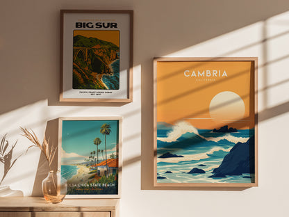 Cambria California Poster | Coastal Sunset Travel Print Wall Art | Framed or Unframed