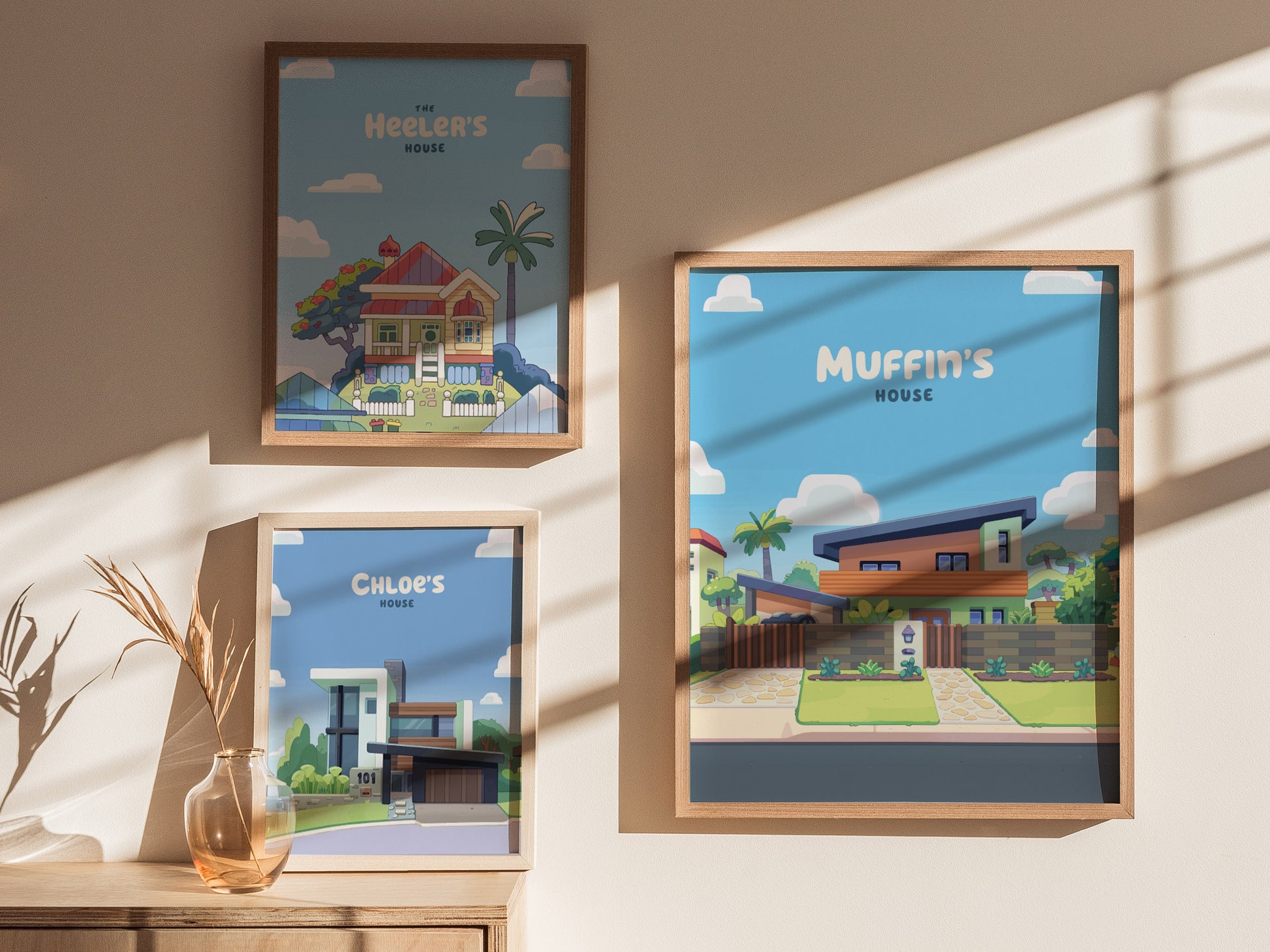 Bluey Muffin's House Poster | Kids Room Decor Wall Art | Framed or Unframed