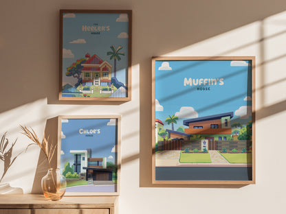 Bluey Muffin's House Poster | Kids Room Decor Wall Art | Framed or Unframed