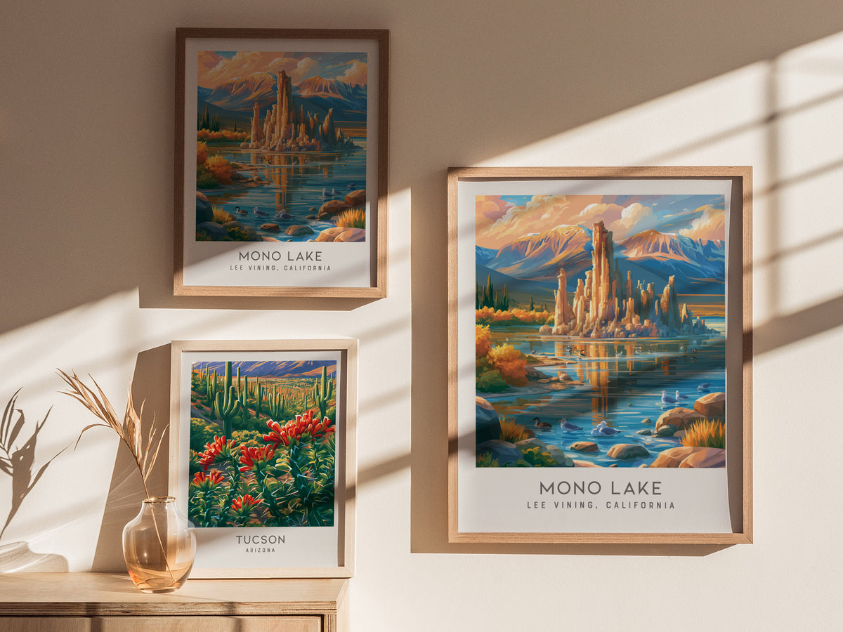 Mono Lake Matte Border Poster | Lee Vining, California Travel Wall Art — styled in a modern interior