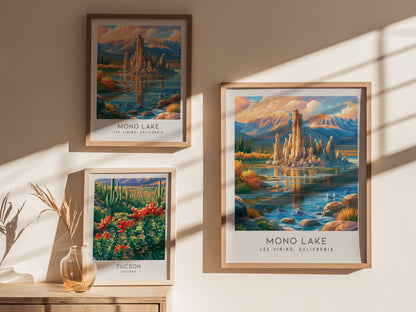 Mono Lake Matte Border Poster | Lee Vining, California Travel Wall Art — styled in a modern interior