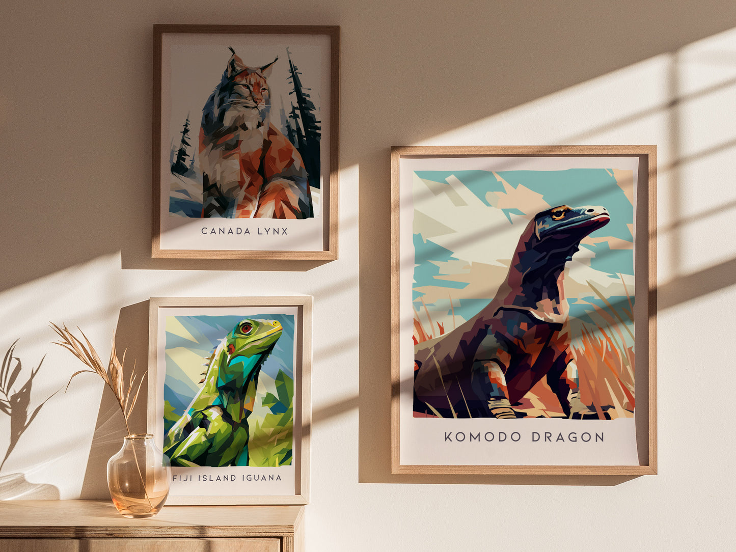 Komodo Dragon Poster | Ancient Reptile Wildlife Wall Art — styled in a modern interior