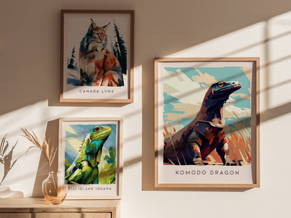 Komodo Dragon Poster | Ancient Reptile Wildlife Wall Art — styled in a modern interior