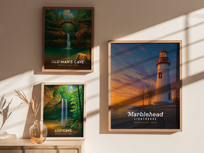 Marblehead Lighthouse, Ohio Poster – Lake Erie Sunset Art, Framed or Unframed, Nautical Wall Decor, Great Midwest Gift, Airbnb Home Decor - Swell Scenes