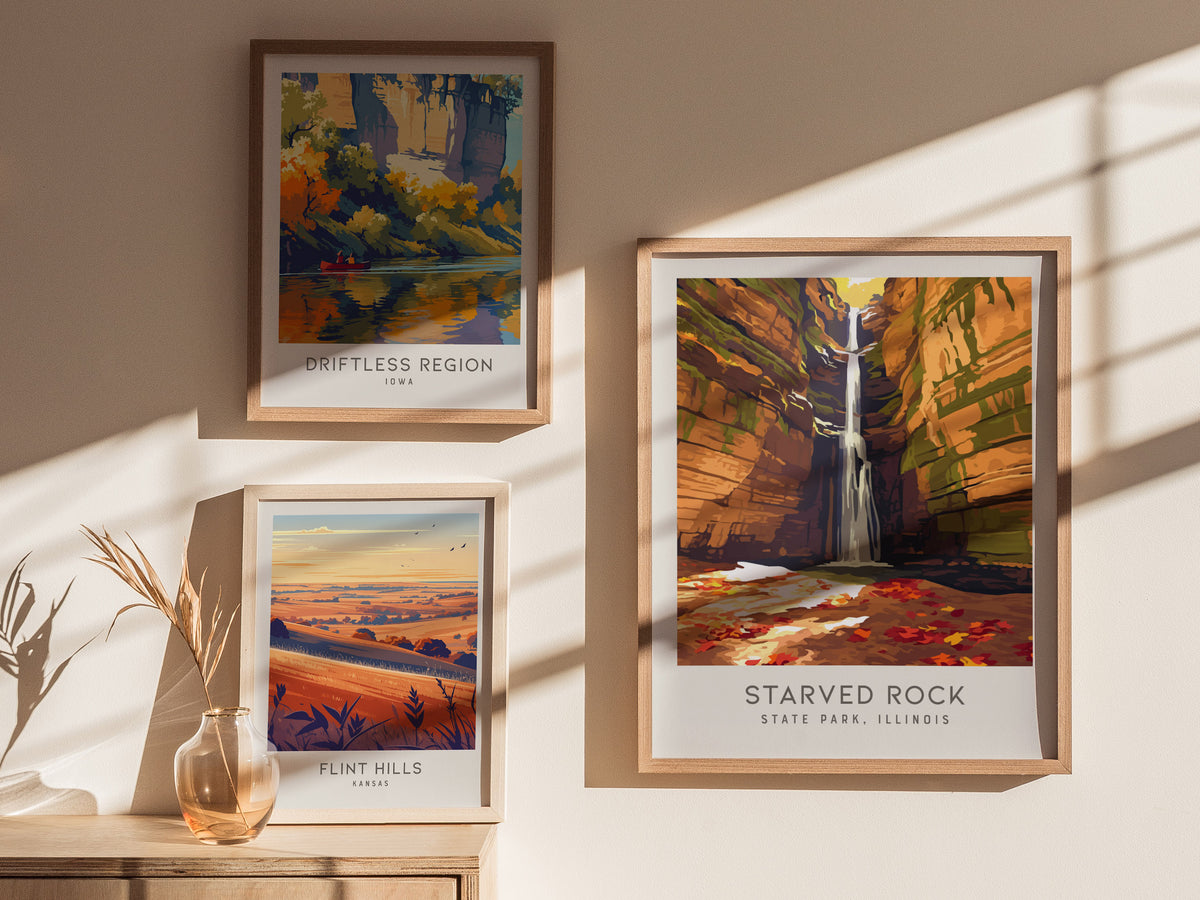 Starved Rock State Park Matte Border Poster | Illinois Travel Wall Art — styled in a modern interior