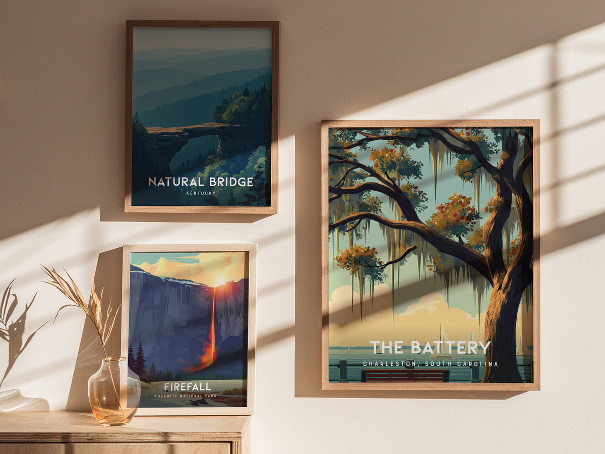 The Battery, Charleston, South Carolina Poster | Historic Waterfront Promenade Travel Wall Art — styled in a modern interior