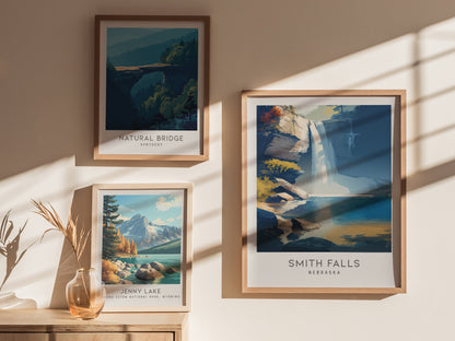 Smith Falls Matte Border Poster | Nebraska Travel Wall Art — styled in a modern interior