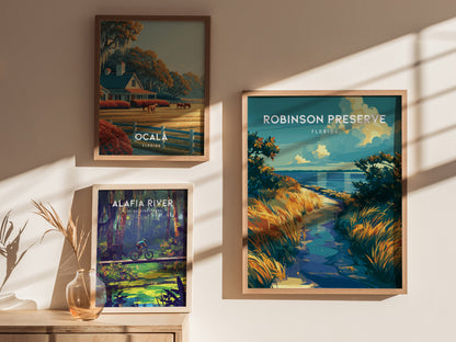 Robinson Preserve, Florida Poster | Mangrove Trails & Coastal Wetlands Wall Art — styled in a modern interior