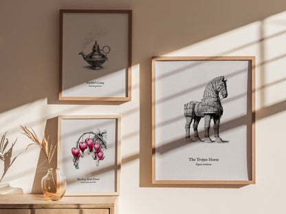 The Trojan Horse Poster | Equus Troianus Pen and Ink Print Vintage Scientific Illustration Wall Art — styled in a modern inte