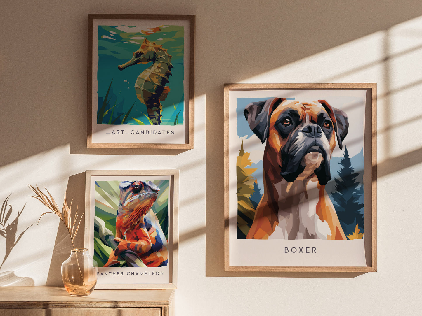 Boxer Poster | Loyal & Noble Canine Portrait Wall Art — styled in a modern interior