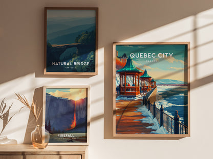 Quebec City, Canada Poster | Old World Charm Cobblestone Streets Wall Art — styled in a modern interior