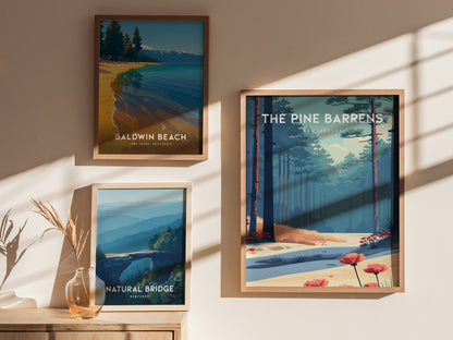 The Pine Barrens, New Jersey Poster | Misty Pines & Cranberry Bogs Wall Art — styled in a modern interior