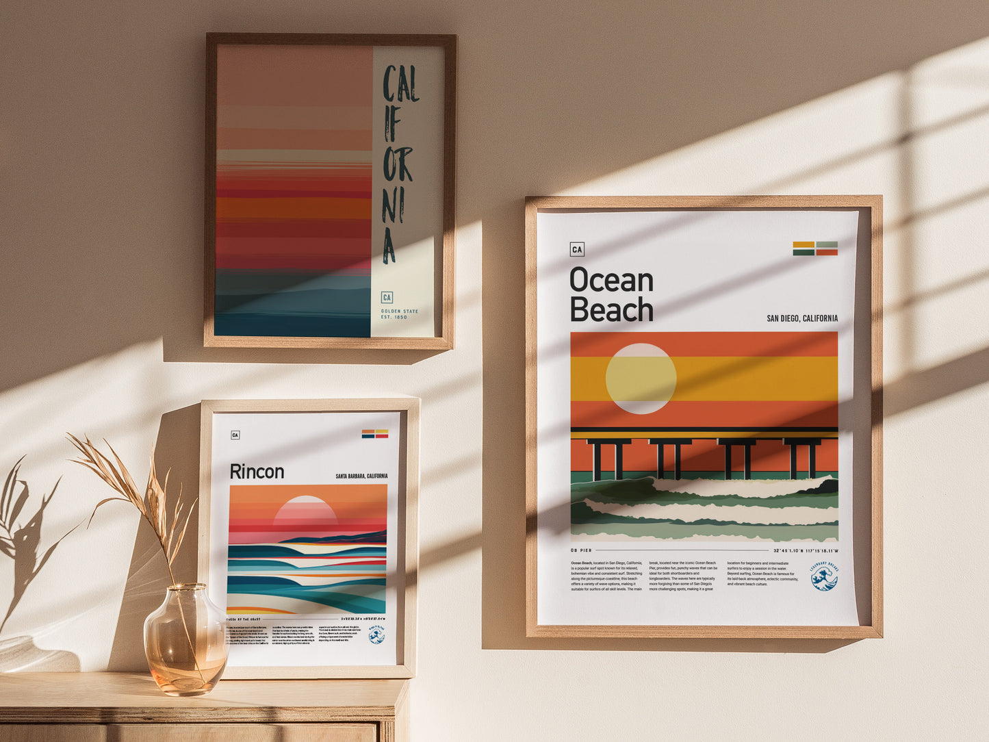 Ocean Beach San Diego Poster | OB Pier Surf Spot Wall Art Print