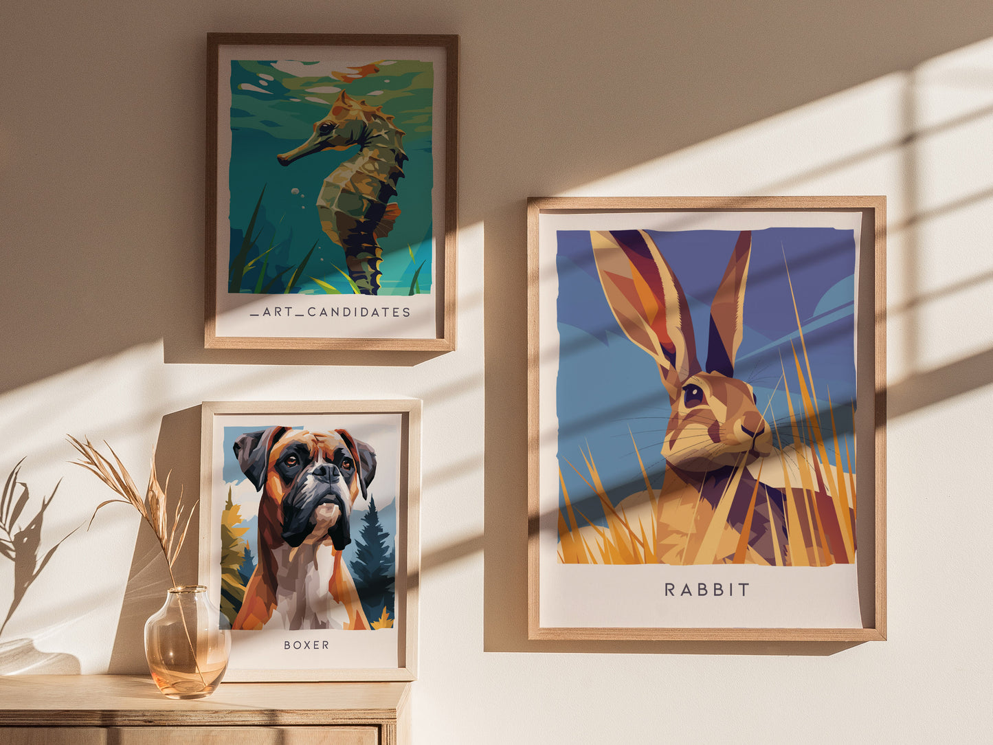 Rabbit, Wildlife Poster | Meadow Wildflower Countryside Wall Art — styled in a modern interior