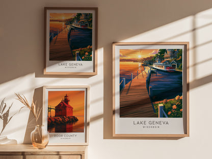Lake Geneva Matte Border Poster | Wisconsin Travel Wall Art — styled in a modern interior