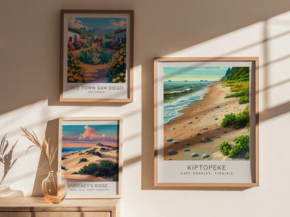 Kiptopeke Matte Border Poster | Cape Charles, Virginia Coastal Beach Decor — styled in a modern interior