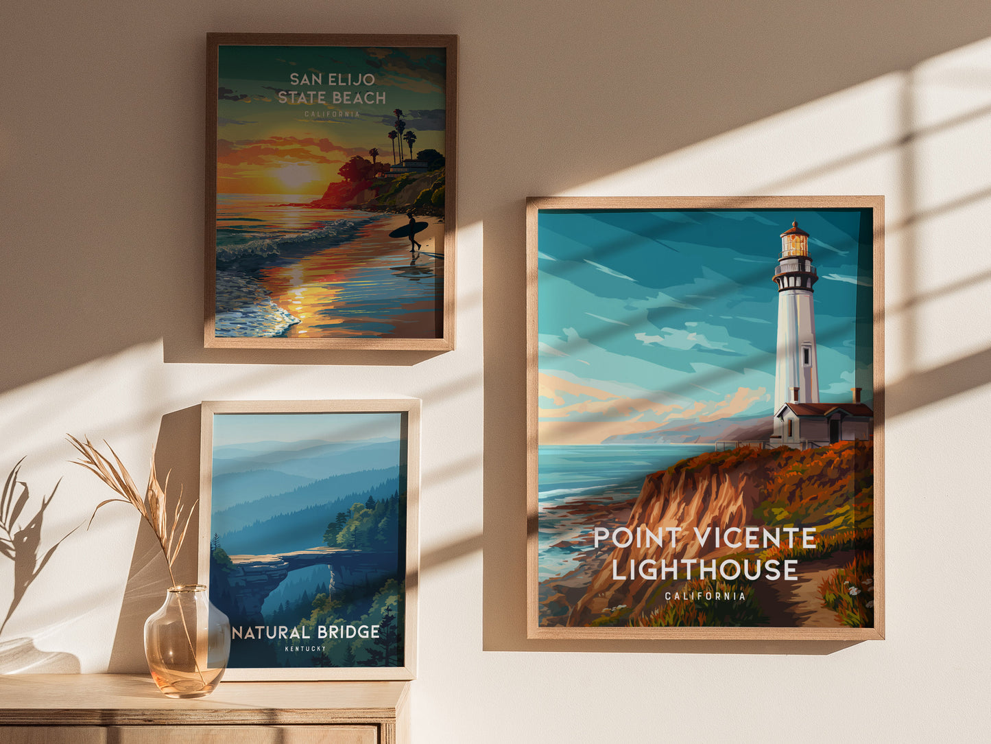 Point Vicente Lighthouse, California Poster | Pacific Cliffs & Beacon Wall Art — styled in a modern interior