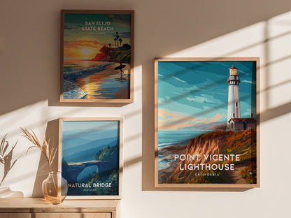 Point Vicente Lighthouse, California Poster | Pacific Cliffs & Beacon Wall Art — styled in a modern interior