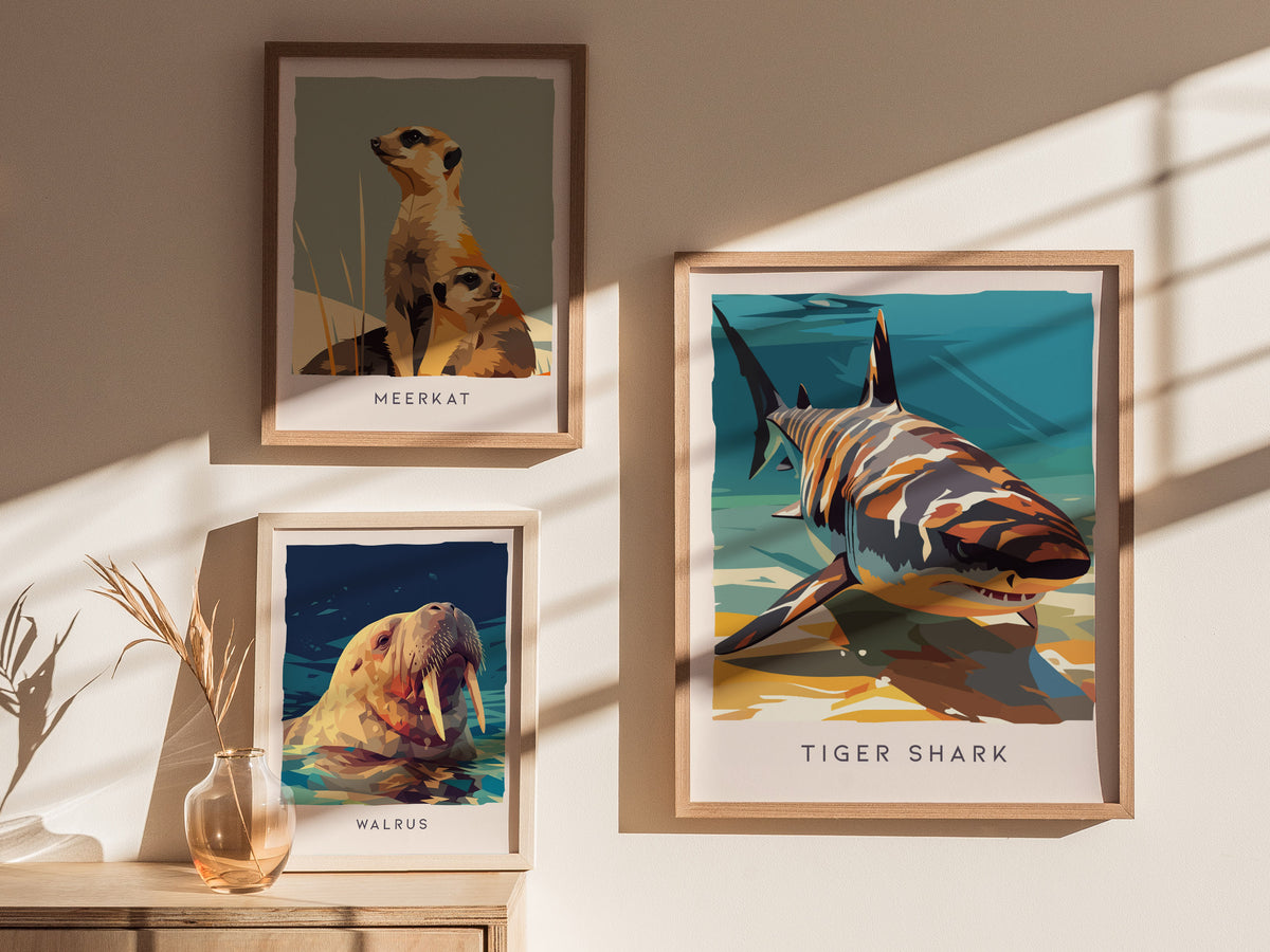 Tiger Shark, Galeocerdo cuvier Poster | Oceanic Predator Wildlife Wall Art — styled in a modern interior
