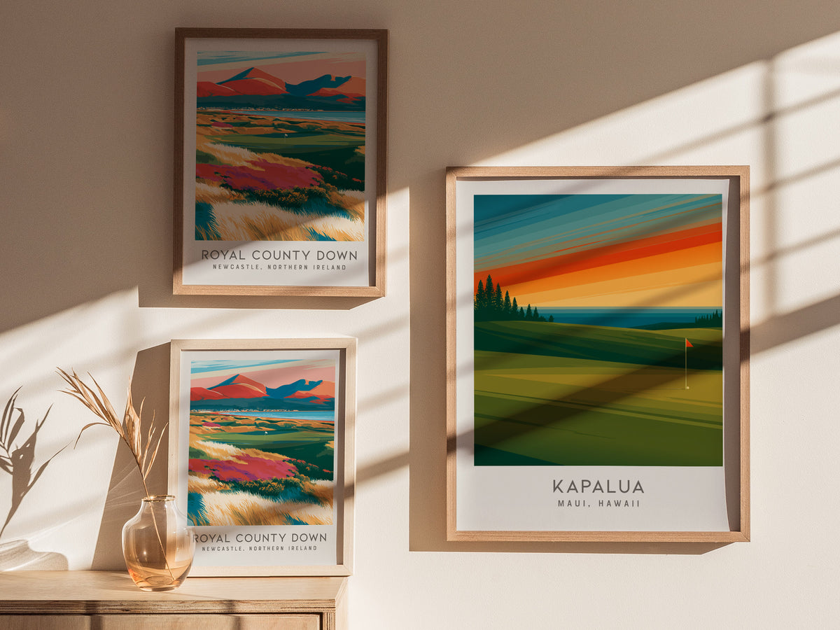 Kapalua Matte Border Poster | Maui, Hawaii Golf Course Print Travel Wall Art — styled in a modern interior