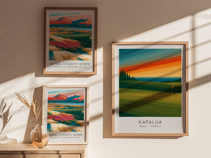 Kapalua Matte Border Poster | Maui, Hawaii Golf Course Print Travel Wall Art — styled in a modern interior