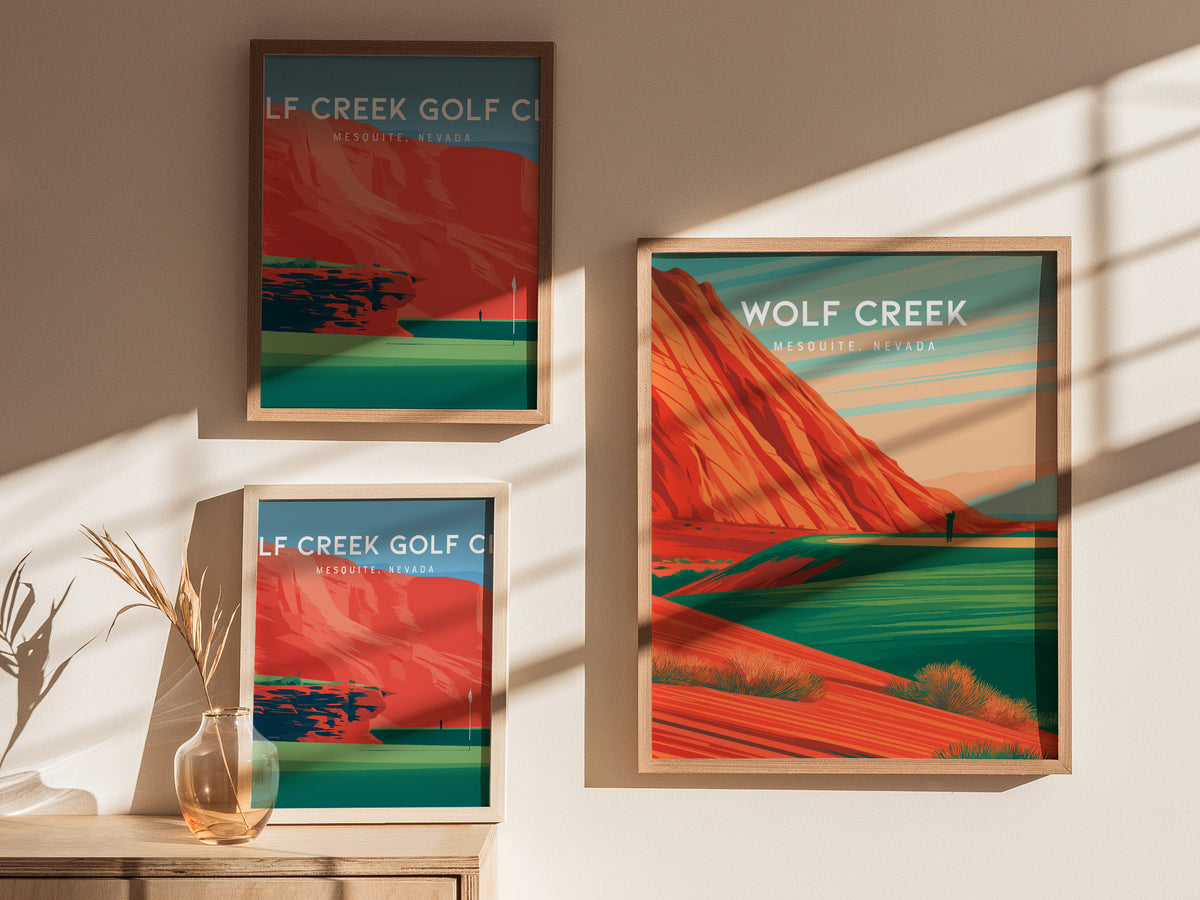 Wolf Creek Golf Club, Mesquite, Nevada Poster | Desert Canyon Links Golfer Gift Wall Art — styled in a modern interior