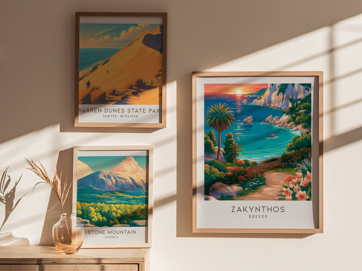 Zakynthos Matte Border Poster | Greece Travel Wall Art — styled in a modern interior