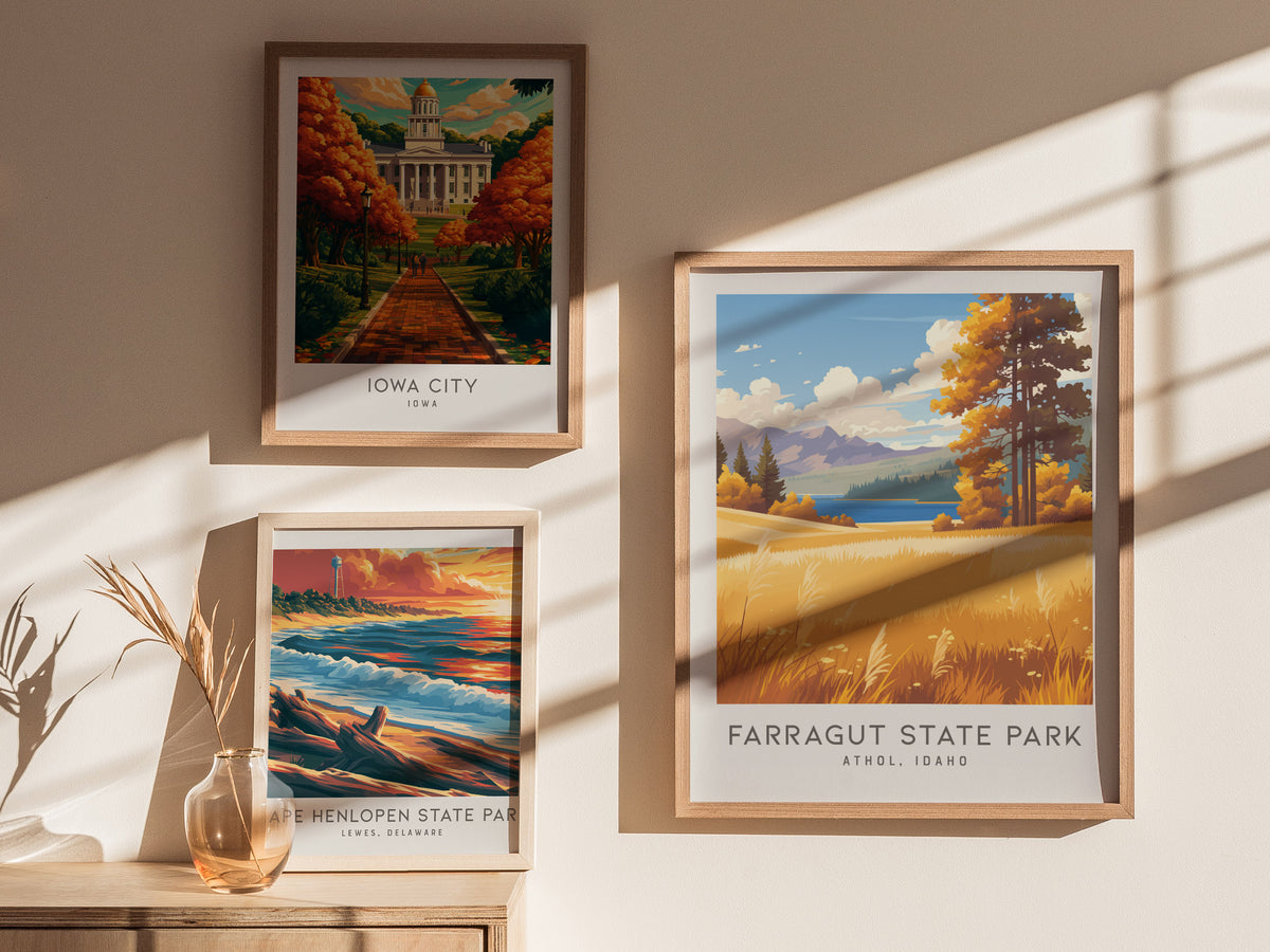 Farragut State Park Matte Border Poster | Athol, Idaho Travel Wall Art — styled in a modern interior