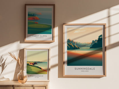 Sunningdale Matte Border Poster | England Golf Course Print & Country Club Decor — styled in a modern interior