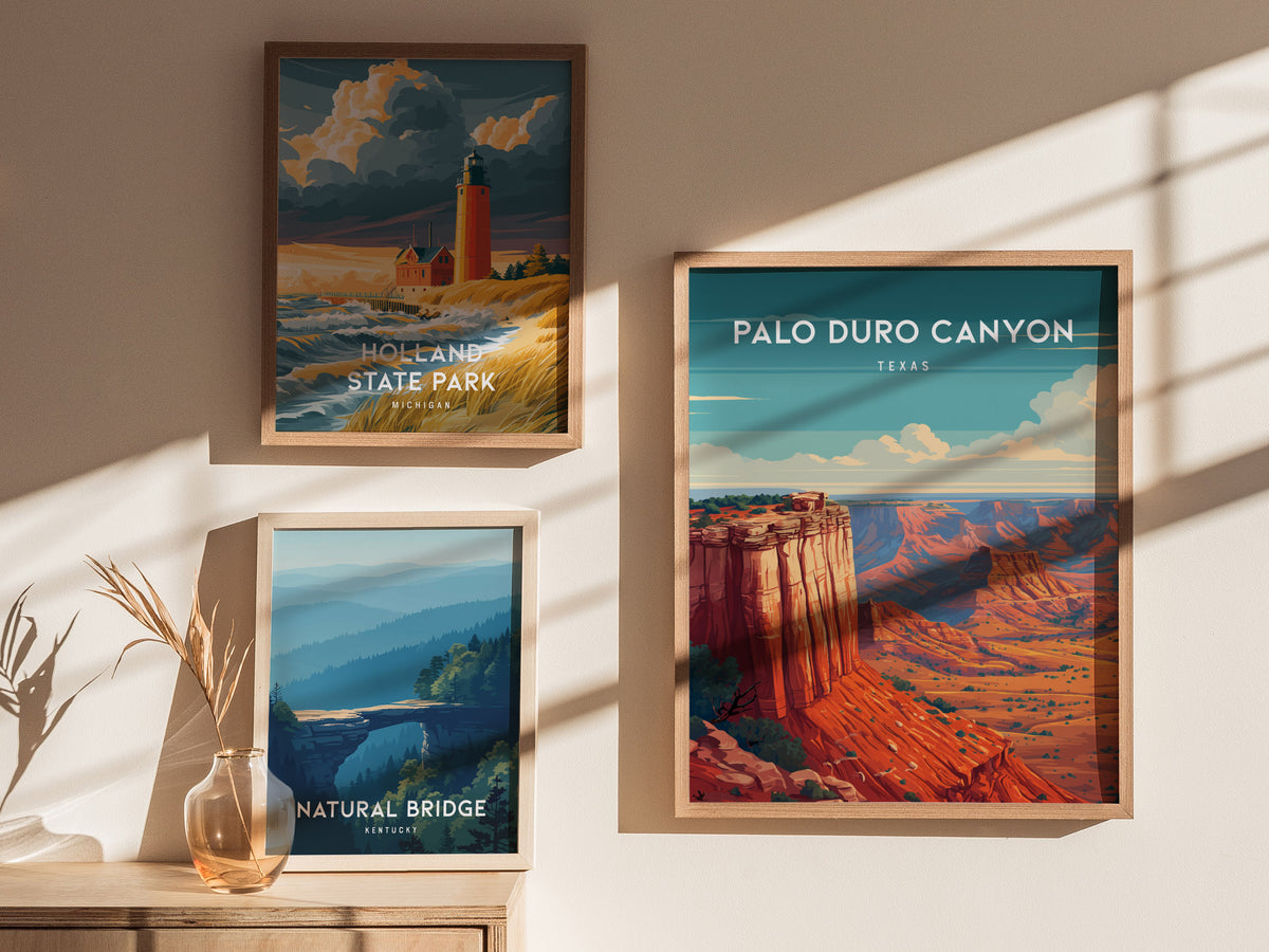 Palo Duro Canyon, Texas Poster | Red Rock Desert Destination Print Wall Art — styled in a modern interior