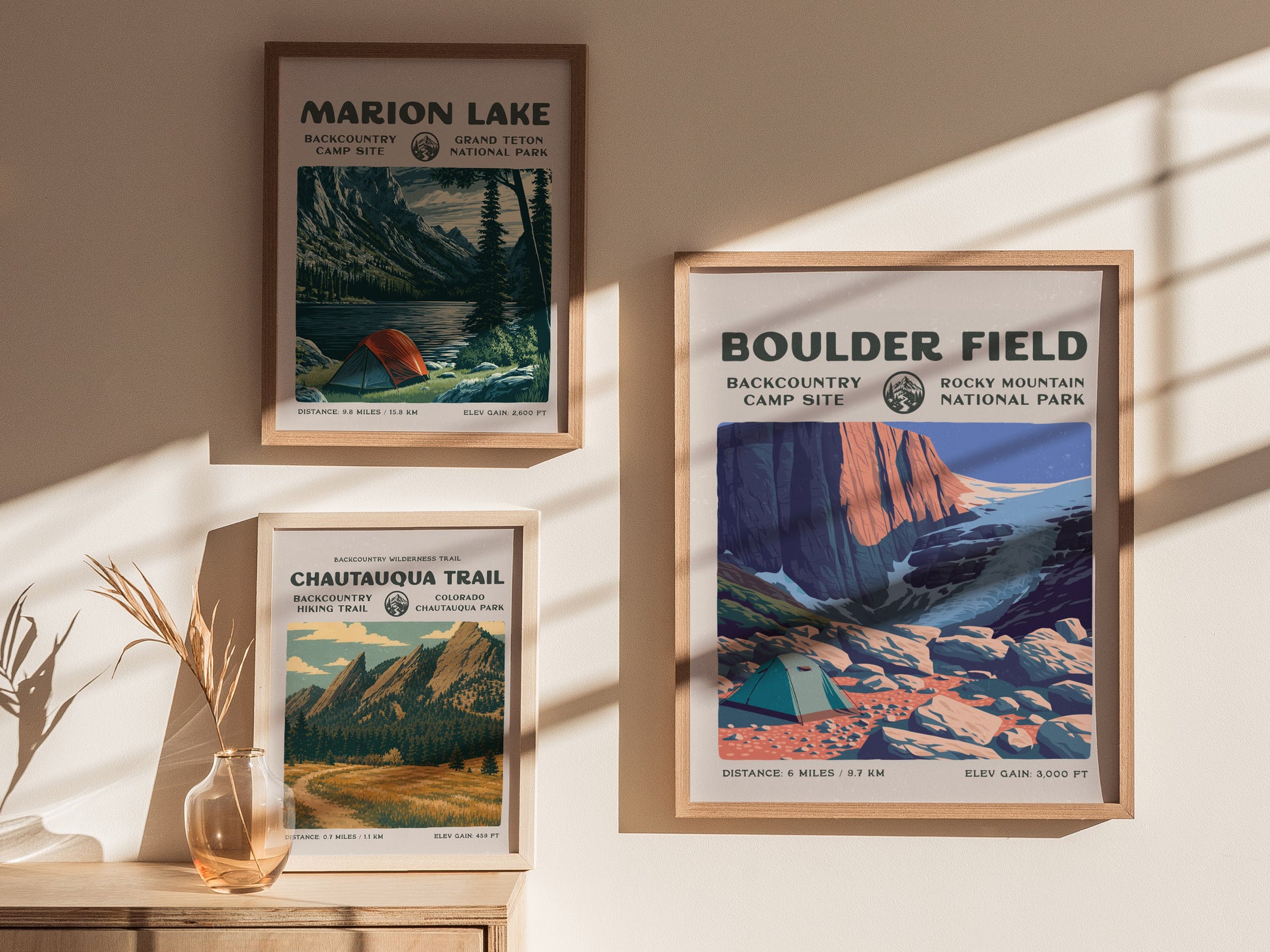 Boulder Field, Rocky Mountain National Park Poster | Hiker Gift | Alpine Wilderness Block Print Wall Art — styled in a modern