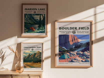Boulder Field, Rocky Mountain National Park Poster | Hiker Gift | Alpine Wilderness Block Print Wall Art — styled in a modern